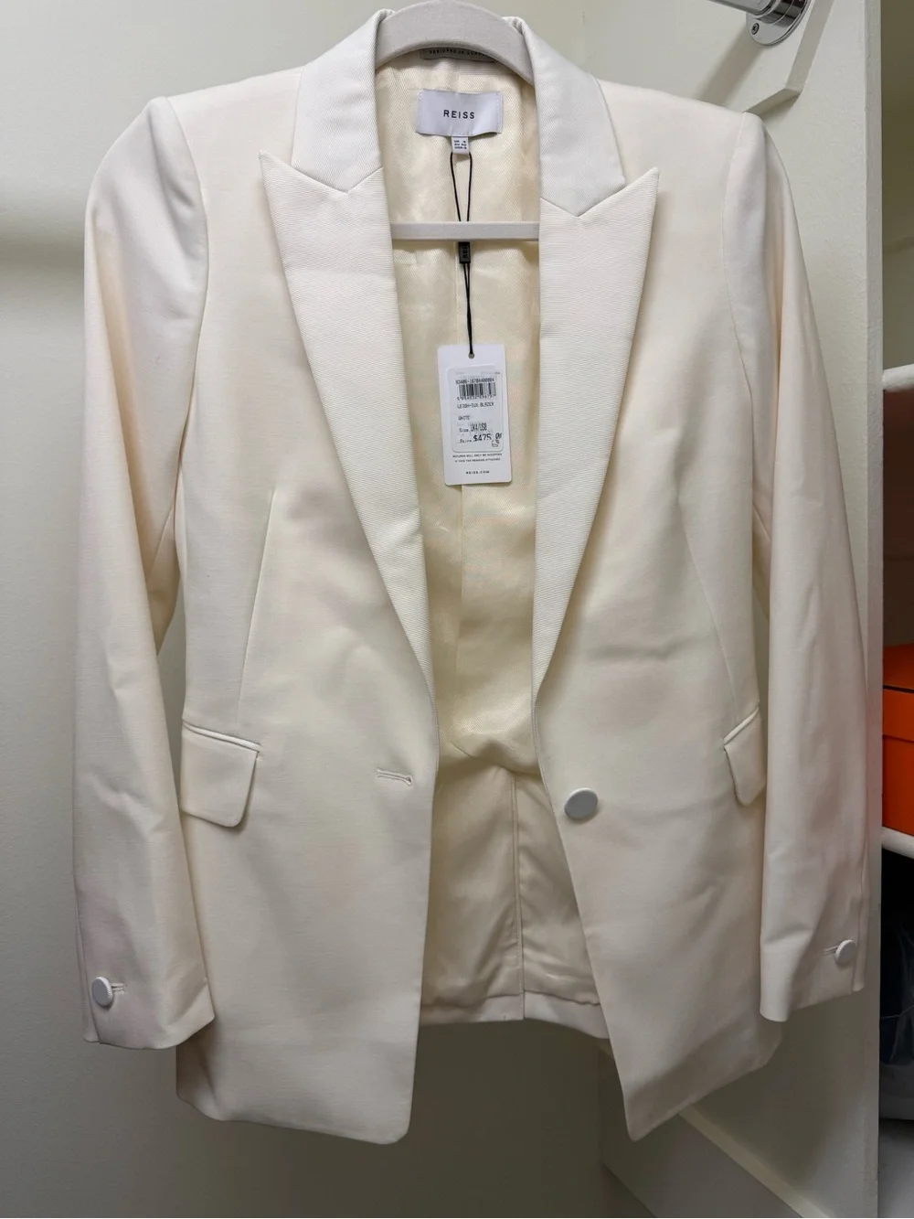 NWT Reiss White Single-Breasted Tuxedo Blazer Textured Peak Lapel Sz 0